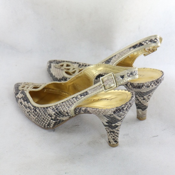 LAURA ASHLEY Gray/Cream Snake Print Slingback Heels PAIR Sz 8.5 US Women - Picture 6 of 8